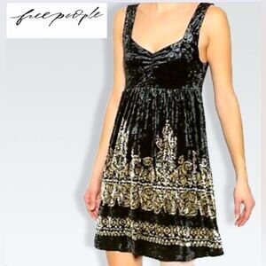 Free people Black/ gold velvet dress silver sequins size M